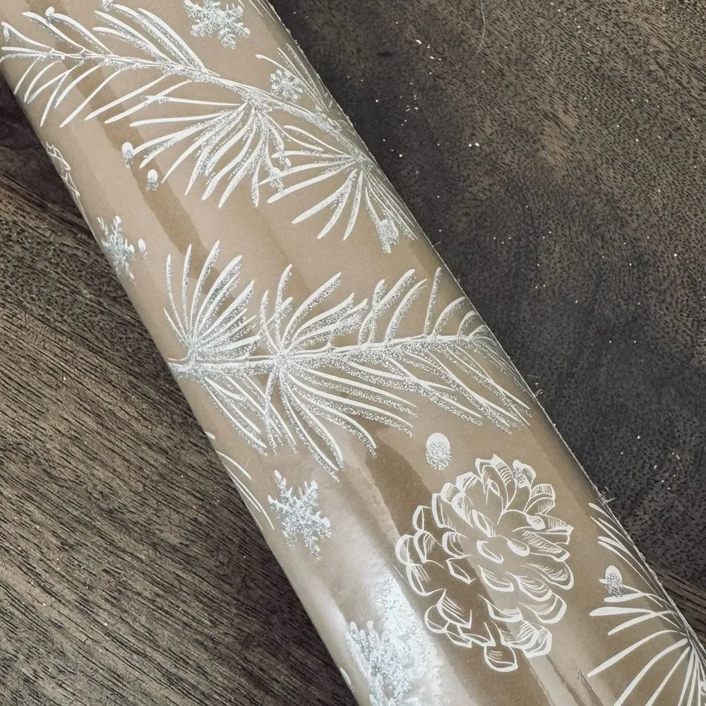 Christmas Pine Needles Pinecone Glitter Holiday Wrapping Paper Roll Gift Wrap